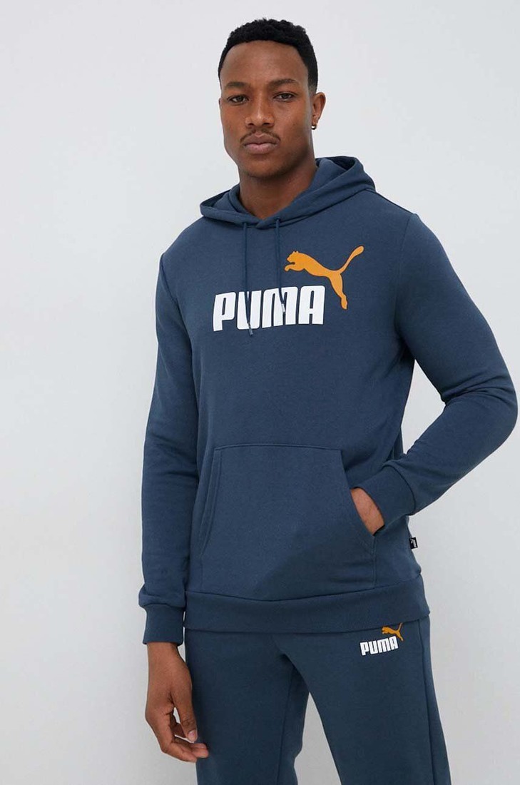 Mikina Puma pánska, tmavomodrá farba, s kapucňou, s potlačou