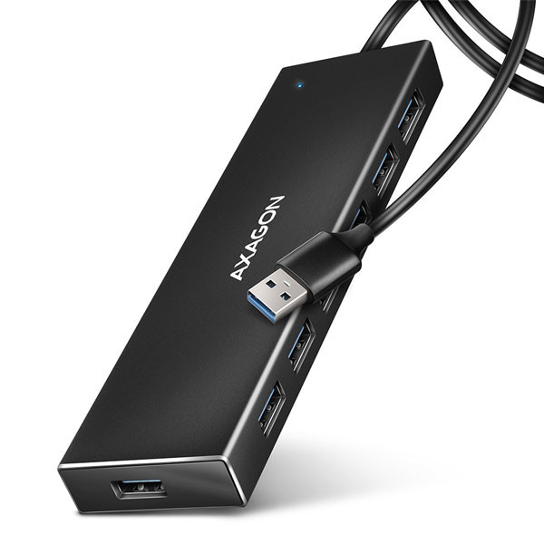 AXAGON HUE-F7A 7x USB 3.2 Gen 1 ALU FLAT hub, micro USB power IN, 1m USB-A cable HUE-F7A