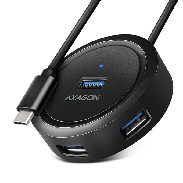 AXAGON HUE-P1C 4x USB 3.2 Gen 1 ROUND hub, micro USB napájací konektor, 30cm USB-C kábel HUE-P1C