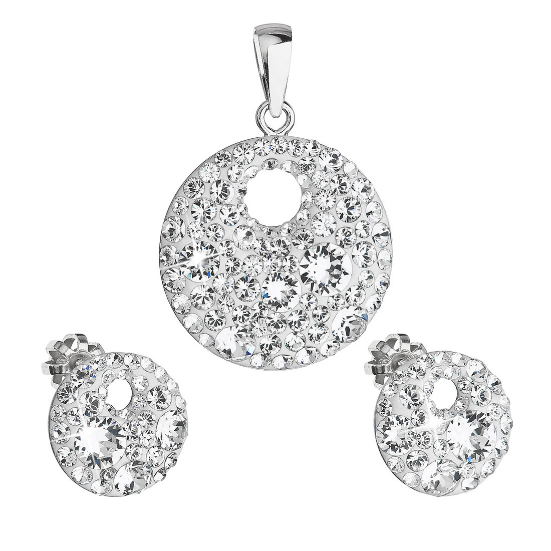 Sada šperkov s kryštálmi Preciosa náušnice a prívesok bielej okrúhle 39148.1 crystal