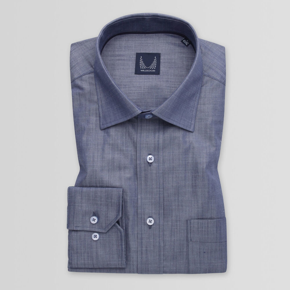 Pánska slim fit košeľa sivo-modrej farby s jemným pruhovaným vzorom 14902