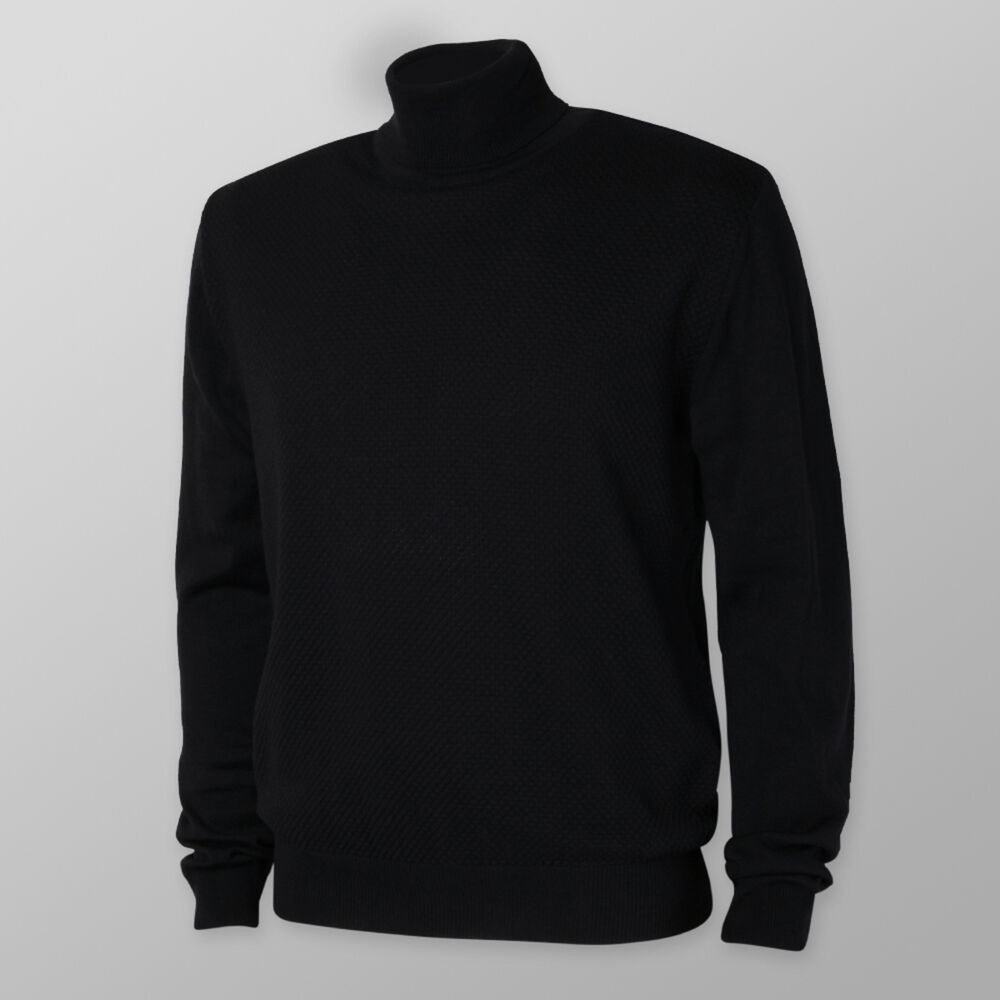 Pánsky čierny sveter s rolákom a jemným vzorom 14909