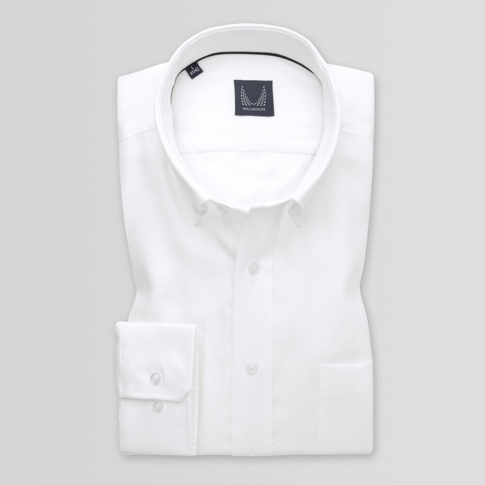 Pánska slim fit košeľa bielej farby s materiálom typu oxford 14915