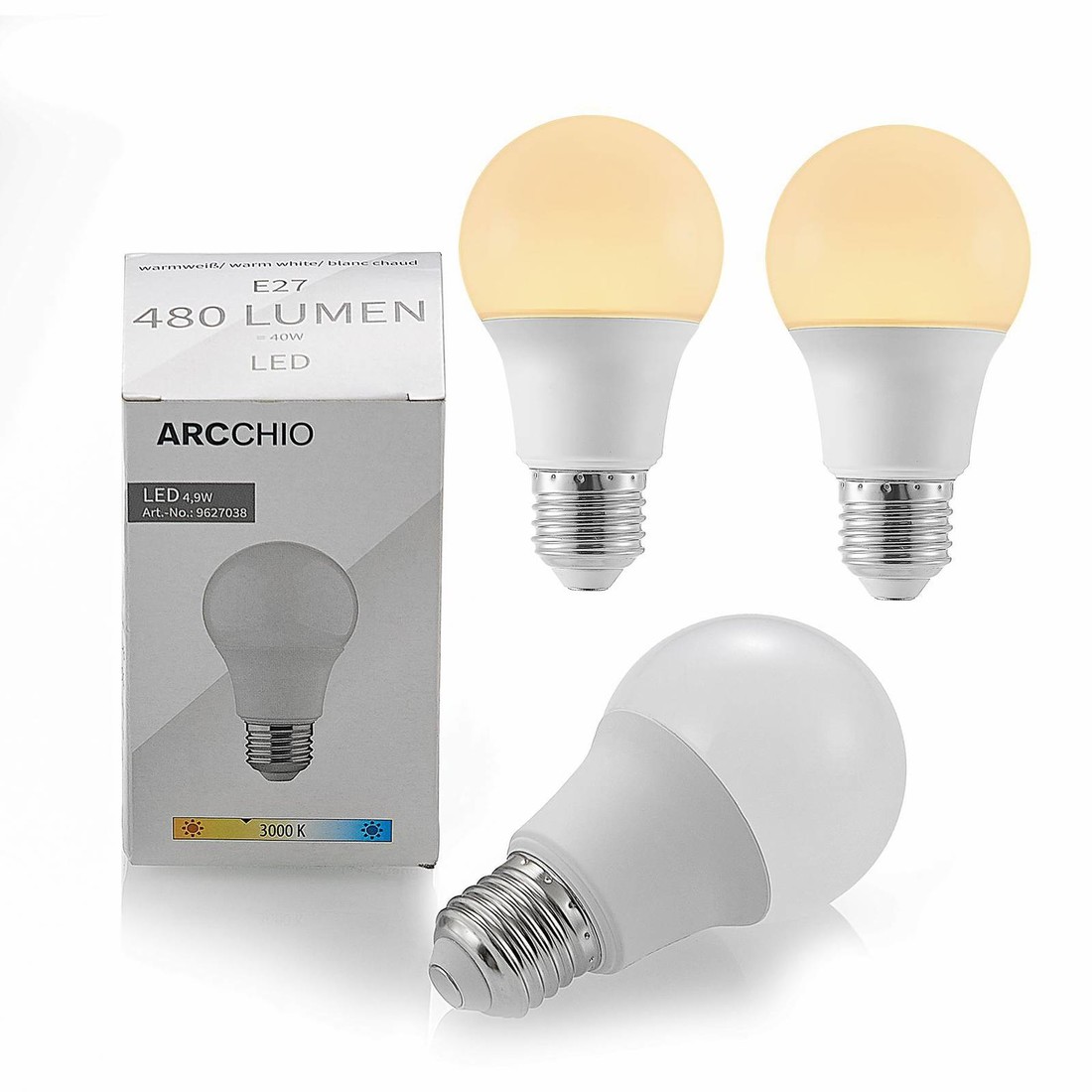 3 x LED žiarovka E27 A60 4,9W 3 000K opál