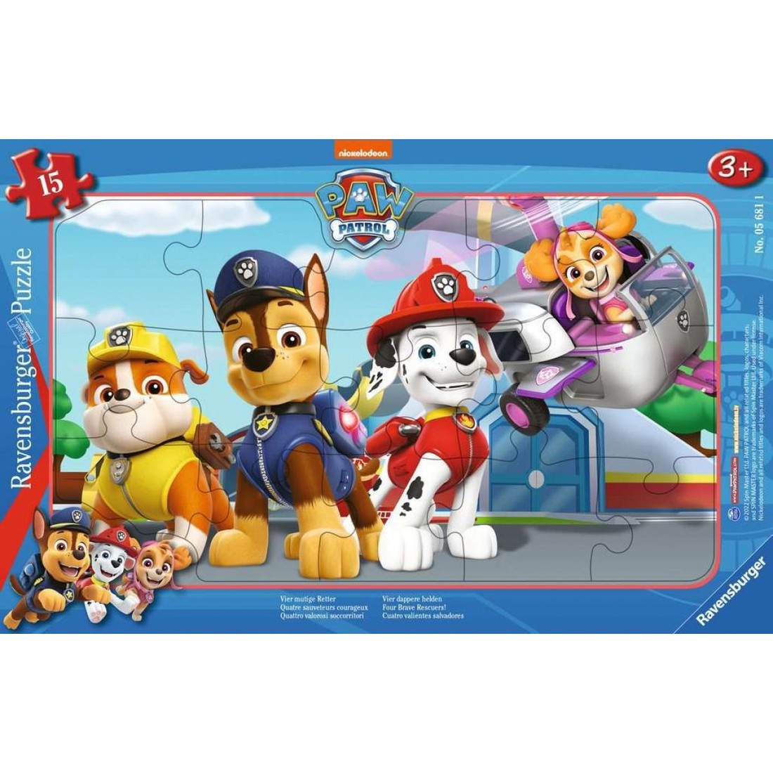 Ravensburger Tlapková patrola: Štyria statoční ochrancovia Puzzle 15 dielikov