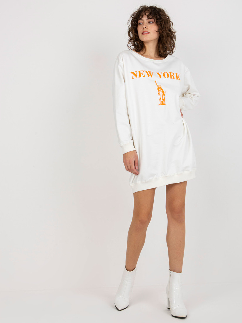 Women's long over size sweatshirt with print - ecru