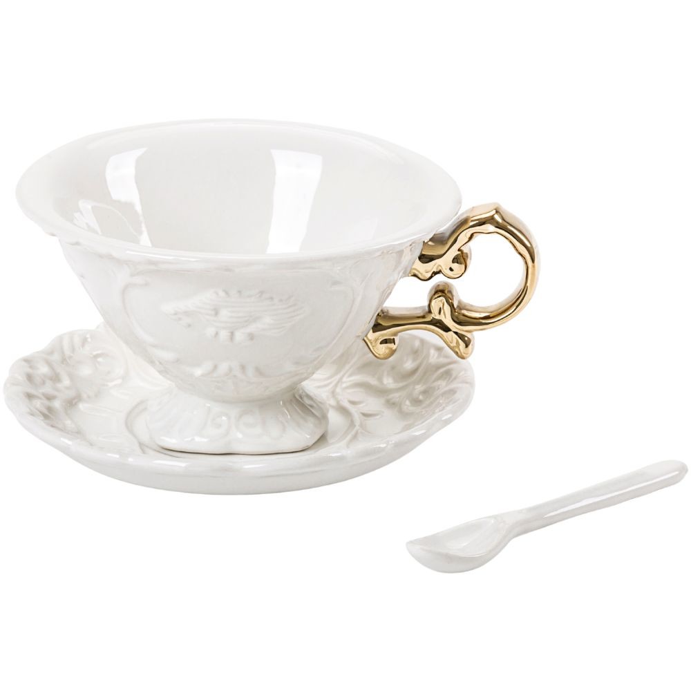 Šálka na čaj s podšálkou a lyžičkou I-WARES Seletti gold