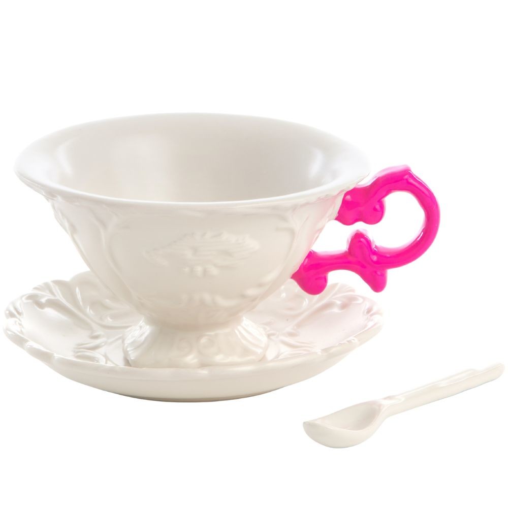 Šálka na čaj s podšálkou a lyžičkou I-WARES Seletti fuchsiová