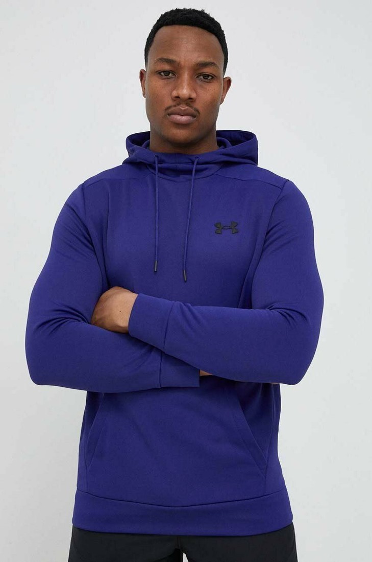 Tepláková mikina Under Armour tmavomodrá farba, s kapucňou, jednofarebná