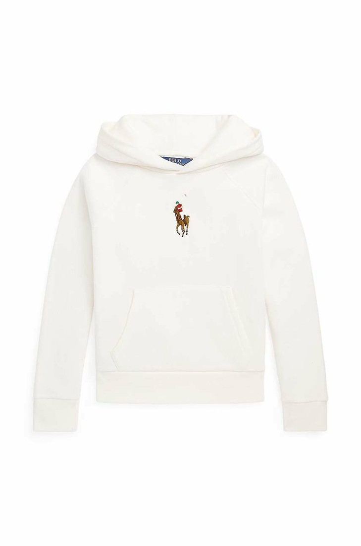 Detská mikina Polo Ralph Lauren biela farba, s kapucňou, jednofarebná