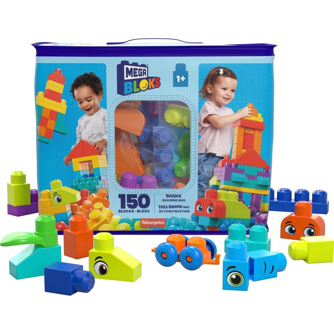 Mega Bloks Poriadne veľká taška kociek modrá 150 dielikov