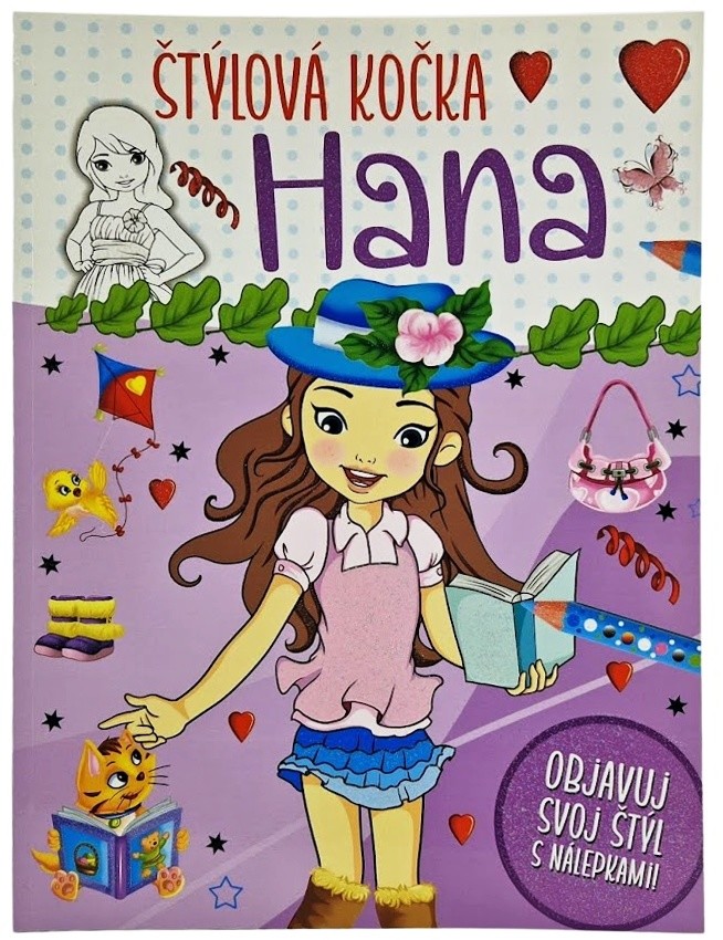 Štýlová kočka Hana omaľovánka s nálepkami