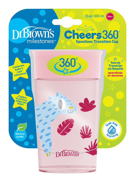 Dr. Brown's Hrnček Cheers360° Jungle od 9m+ ružový 300 ml
