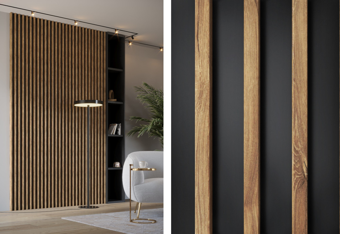 Expedo Nástenné lamelové panely SPRINTY, 30,2x275x3,8, dub tmavý/čierna
