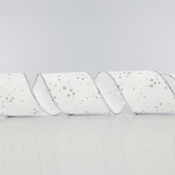 Eurolamp Vianočná dekorácia biela stuha s listami a striebornými trblietkami, 6,35 cm, 1 ks