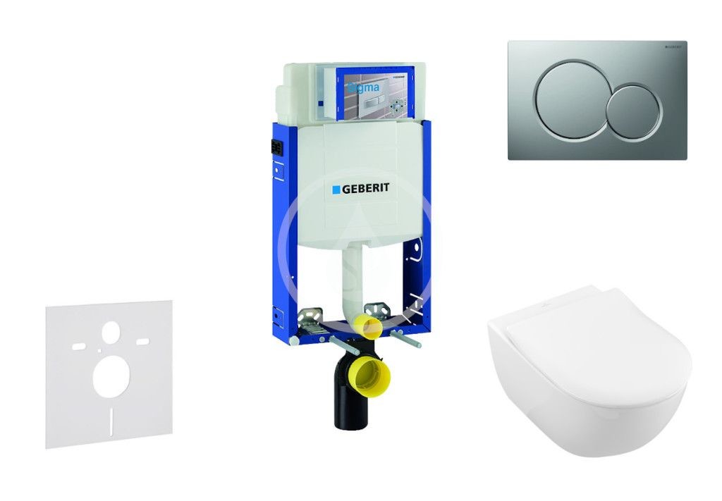 GEBERIT - Kombifix Modul na závesné WC s tlačidlom Sigma01, matný chróm + Villeroy Boch - WC a doska, DirectFlush, SoftClose, CeramicPlus 110.302.00.5 NI3