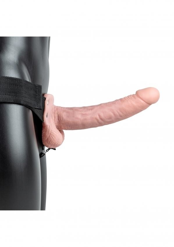 Realrock Hollow Strap-on dutý pripínací penis so semenníkmi 23 cm - telový