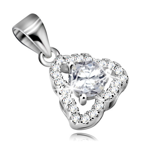 Ródiovaný prívesok zo striebra 925, číry zirkónový obrys asymetrického trojuholníka, číry zirkón uprostred