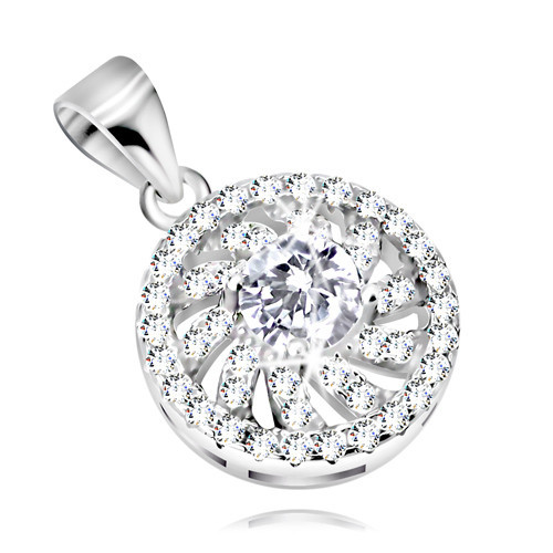 Strieborný 925 prívesok - ligotavý kvet s čírymi obrysmi lupeňov, okrúhly zirkón uprostred