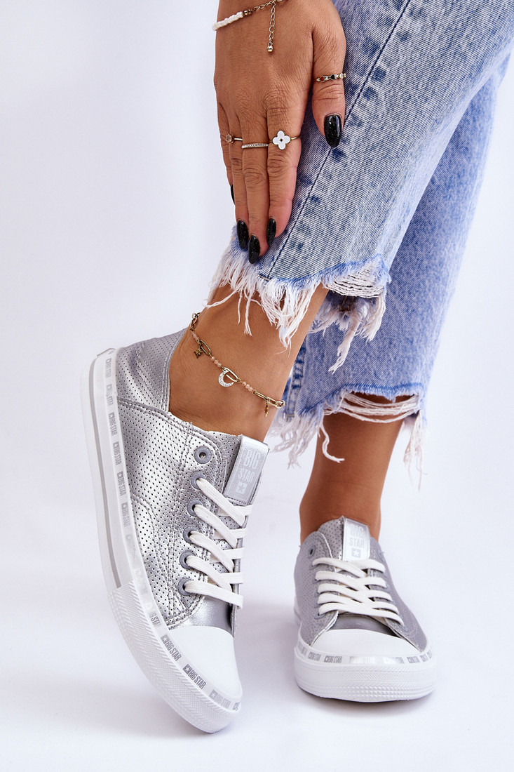 Women's Leather Low Sneakers Big Star LL274016 Silver