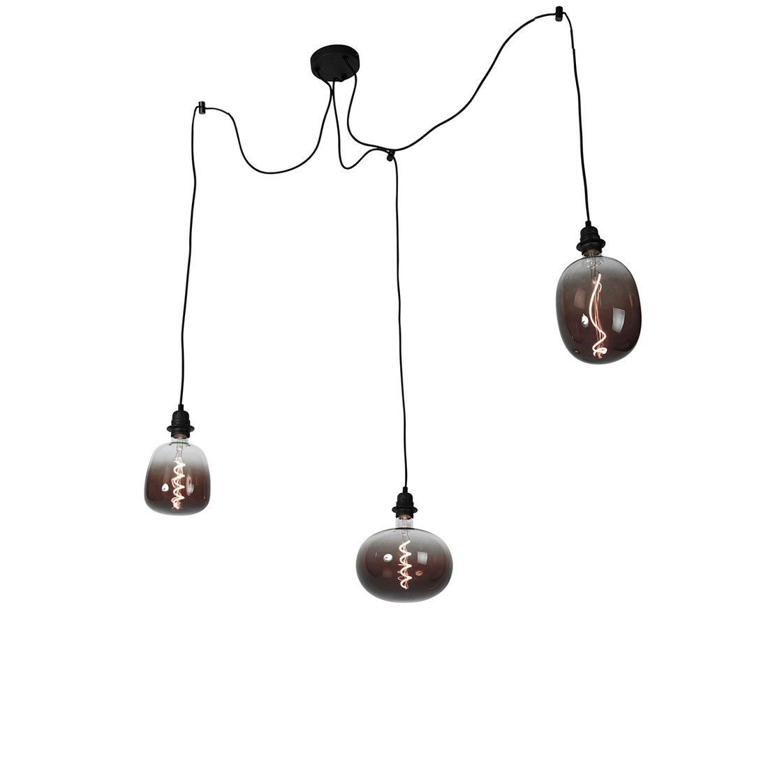 Hanglamp zwart 3-lichts incl. LED mix smoke dimbaar - Cava Luxe