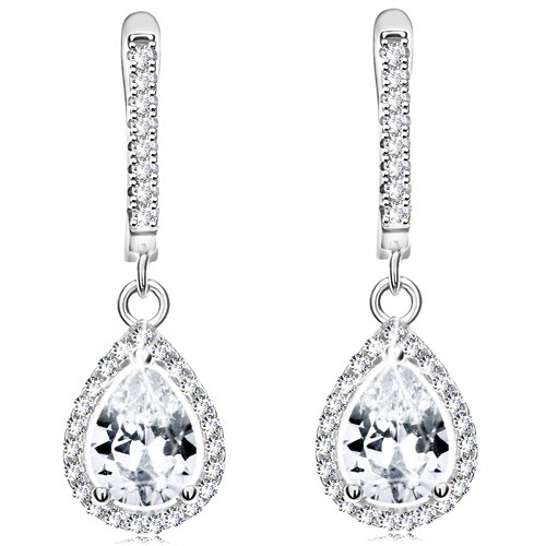 Náušnice zo striebra 925, číry slzičkový zirkón v trblietavom obryse