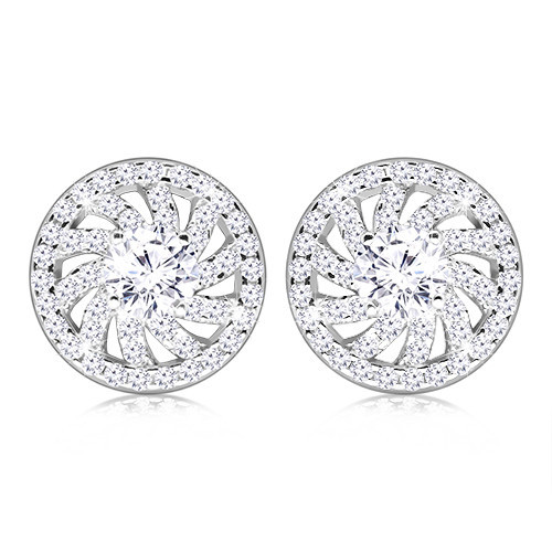 Strieborné 925 puzetové náušnice - kontúra okrúhleho kvetu s čírym zirkónom v strede