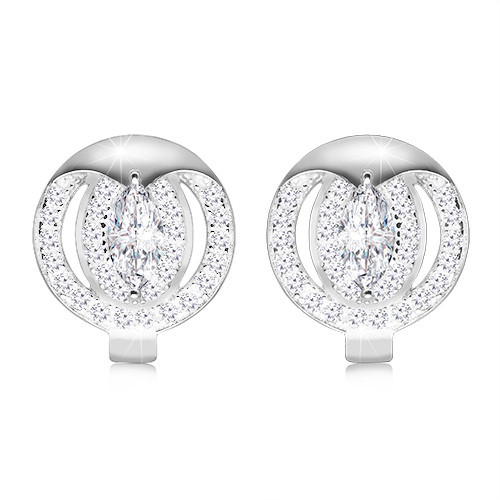 Ródiované náušnice zo striebra 925 - zirkónové zrnko čírej farby, trblietavý lem