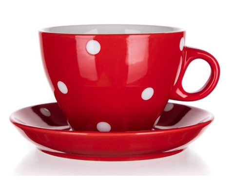 Šálka s tanierikom Dots 290 ml, červená bodkovaná%