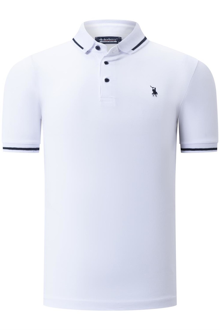 T8586 DEWBERRY MENS POLO COLLAR T-SHIRT-PLAIN WHITE