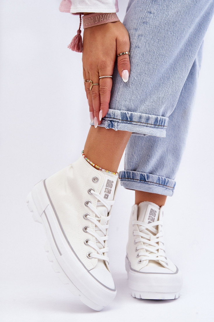 High Fabric Sneakers on the Big Star Platform LL274156 White