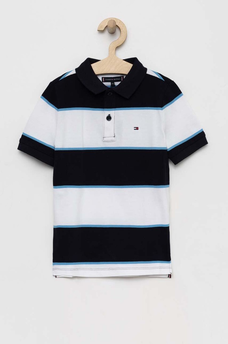 Detská bavlenná polokošeľa Tommy Hilfiger tmavomodrá farba, vzorovaný
