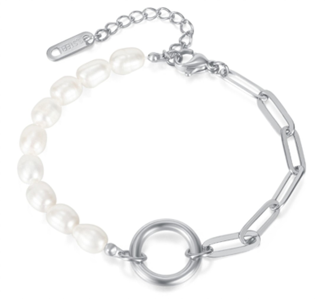 Troli Pôvabný oceľový náramok s perlami sTO3942