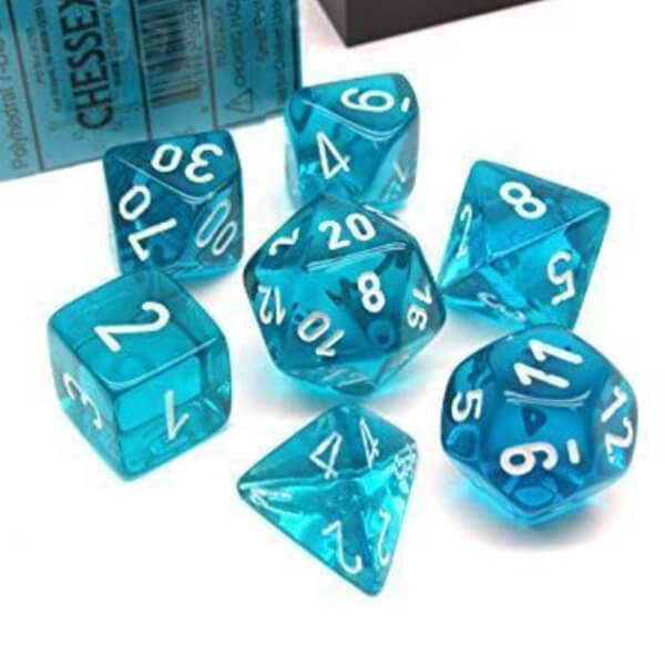 Chessex Sada kociek Chessex Gemini Translucent Teal/White Polyhedral 7-Die Set