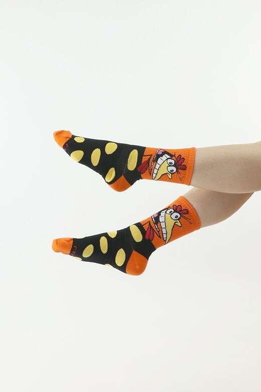 Veselé ponožky Cow and chicken oranžové