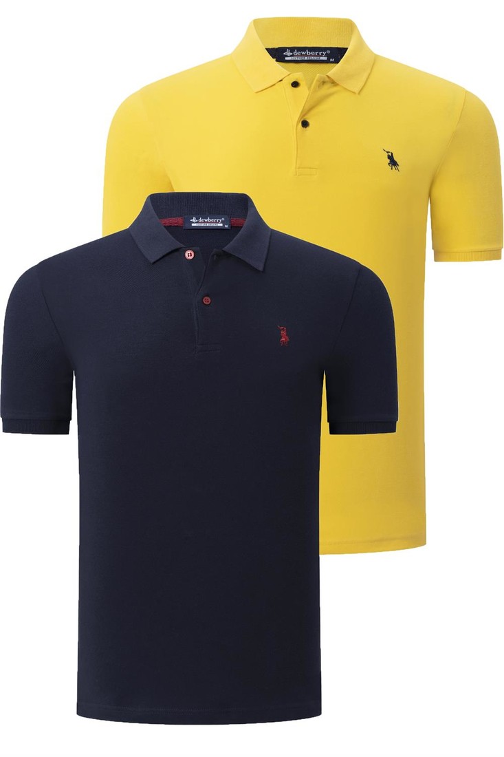 DOUBLE SET T8561 DEWBERRY MEN'S TSHIRT-NAVY-YELLOW