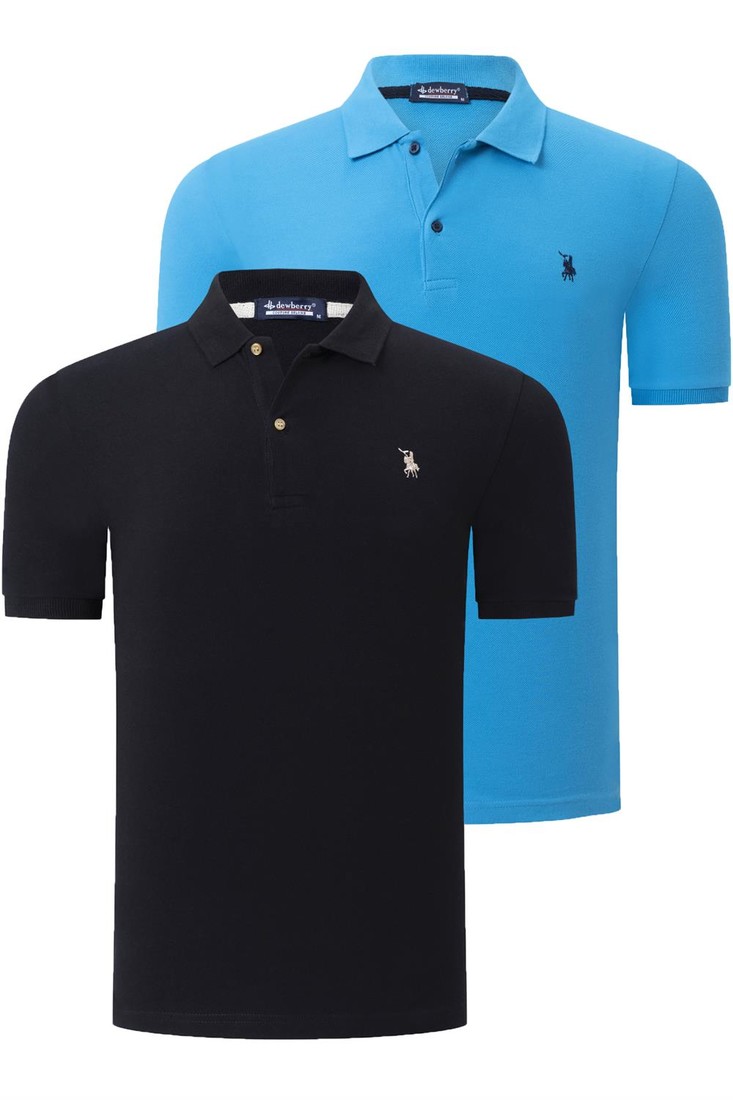 DUO SET T8561 DEWBERRY MENS TSHIRT-BLUE-BLACK