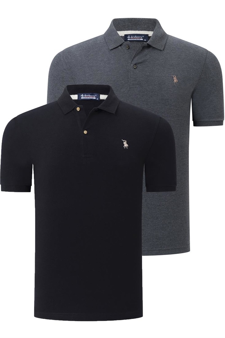 DUO SET T8561 DEWBERRY MEN'S TSHIRT-ANTHRACITE-BLACK