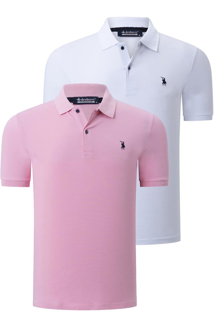 DUO SET T8561 DEWBERRY MEN'S TSHIRT-WHITE-PINK