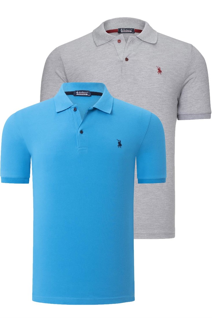 DUO SET T8561 DEWBERRY MEN'S TSHIRT-GREY-BLUE