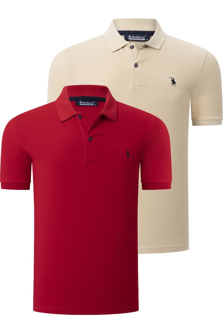 DUO SET T8561 DEWBERRY MENS TSHIRT-BEIGE-RED