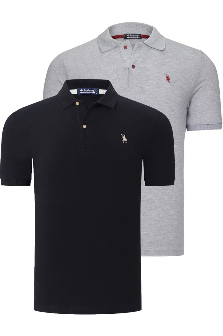 DUO SET T8561 DEWBERRY MENS TSHIRT-GREY-BLACK