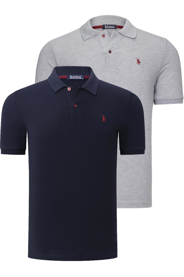 DUO SET T8561 DEWBERRY MEN'S TSHIRT-GREY - NAVY BLUE