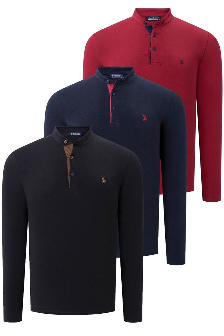 TRIPLE SET V4009 DEWBERRY MENS SWEATSHIRT-BLACK-LACQUERED-BURGUNDY