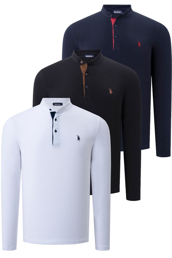 TRIPLE SET V4009 DEWBERRY MENS SWEATSHIRT-BLACK-WHITE-NAVY BLUE