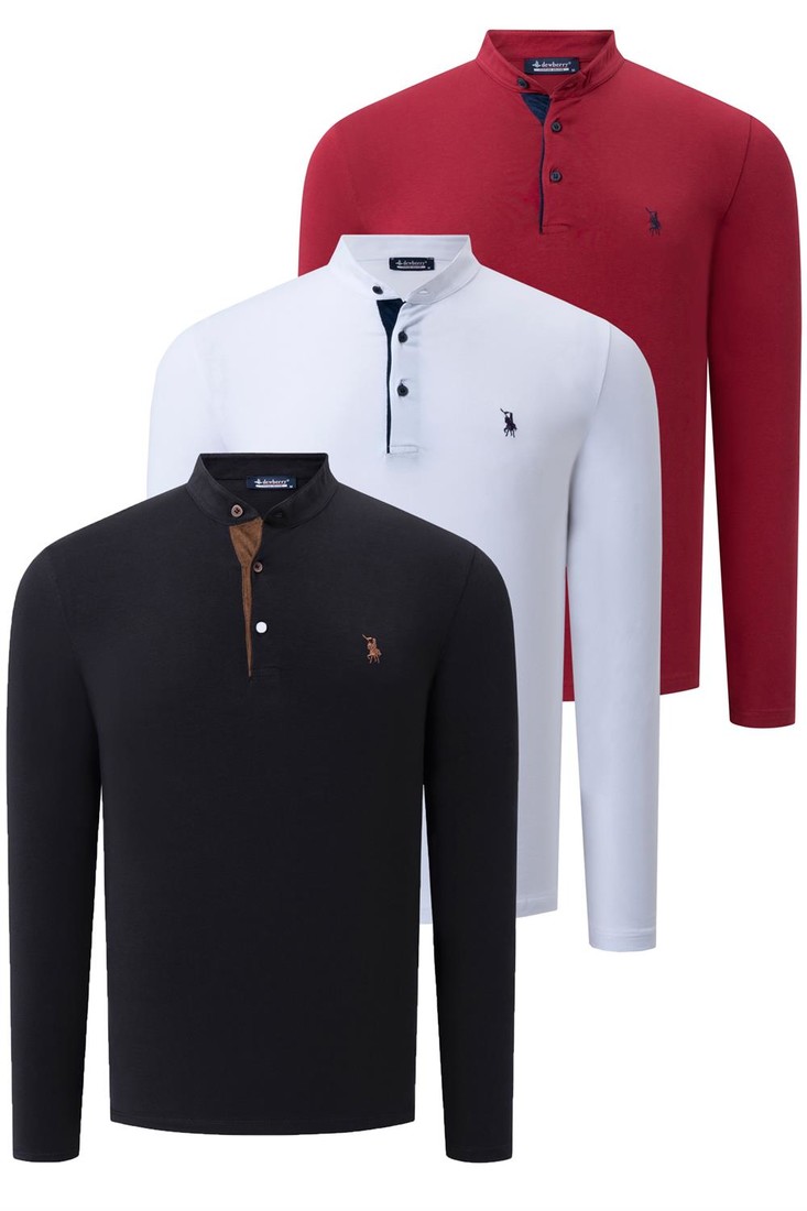TRIPLE SET V4009 DEWBERRY MENS SWEATSHIRT-BLACK-WHITE-BURGUNDY