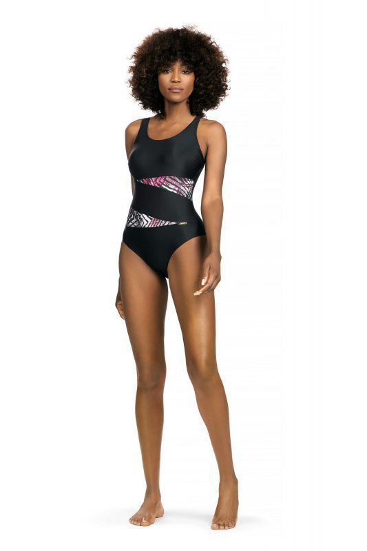 Dámske jednodielne plavky S36W19F Fashion šport čierna-ružová - Self XL