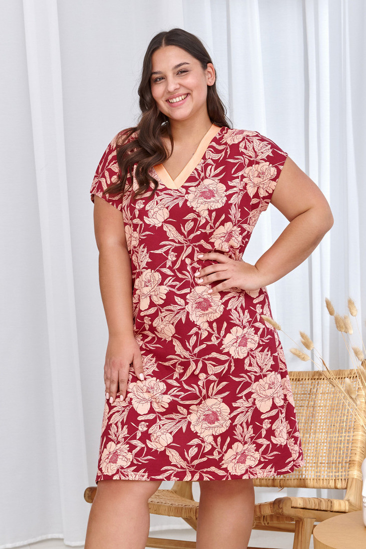 Dámska nočná košeľa 2926 BLOSSOM 2XL-3XL BORDO KVĚTINY 2XL