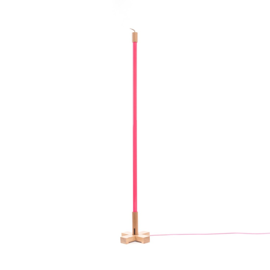 Stojacia LED lampa Linea s drevom, fuchsiová