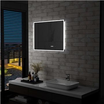 Kúpeľňové LED zrkadlo dotykový senzor zobrazenie času 80 × 60 cm
